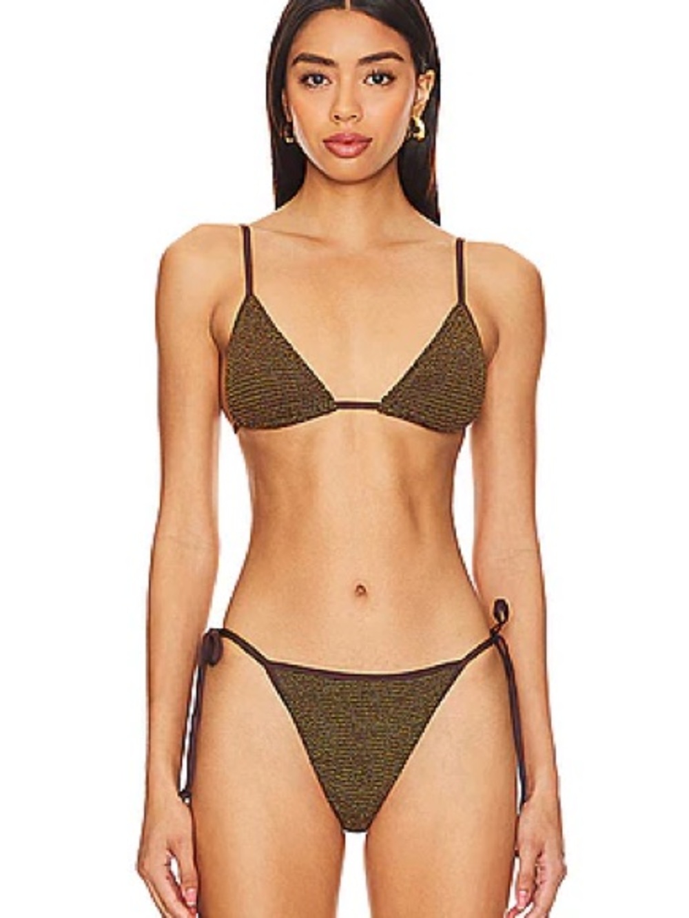 Luana Triangle Top and Anisha Brief Set in Cocoa Lurex